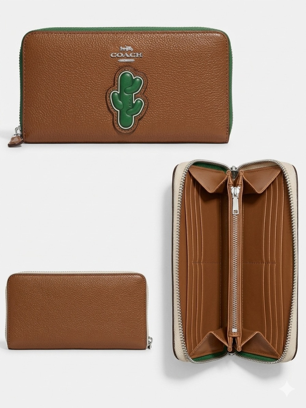 Coach Saddle Brown Pebble Leather Accordion Zip Wallet - Cactus Patch